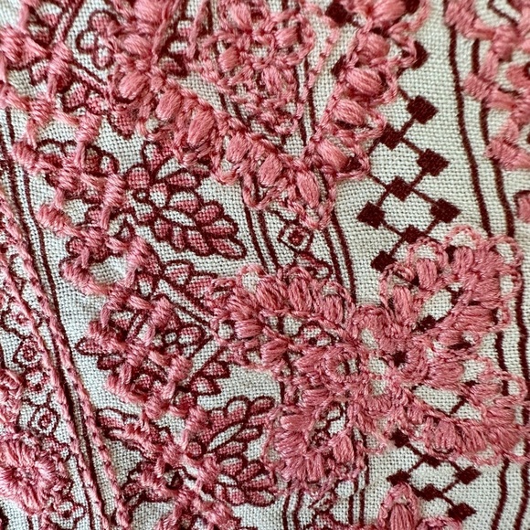 Sincerely Jules Red and Cream Long Sleeve Dress Cottagecore Boho - Picture 3 of 9